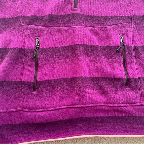 The North Face TNF Striped Ombre Purple Quarter Zip Hooded Fleece - Med - Picture 3 of 6